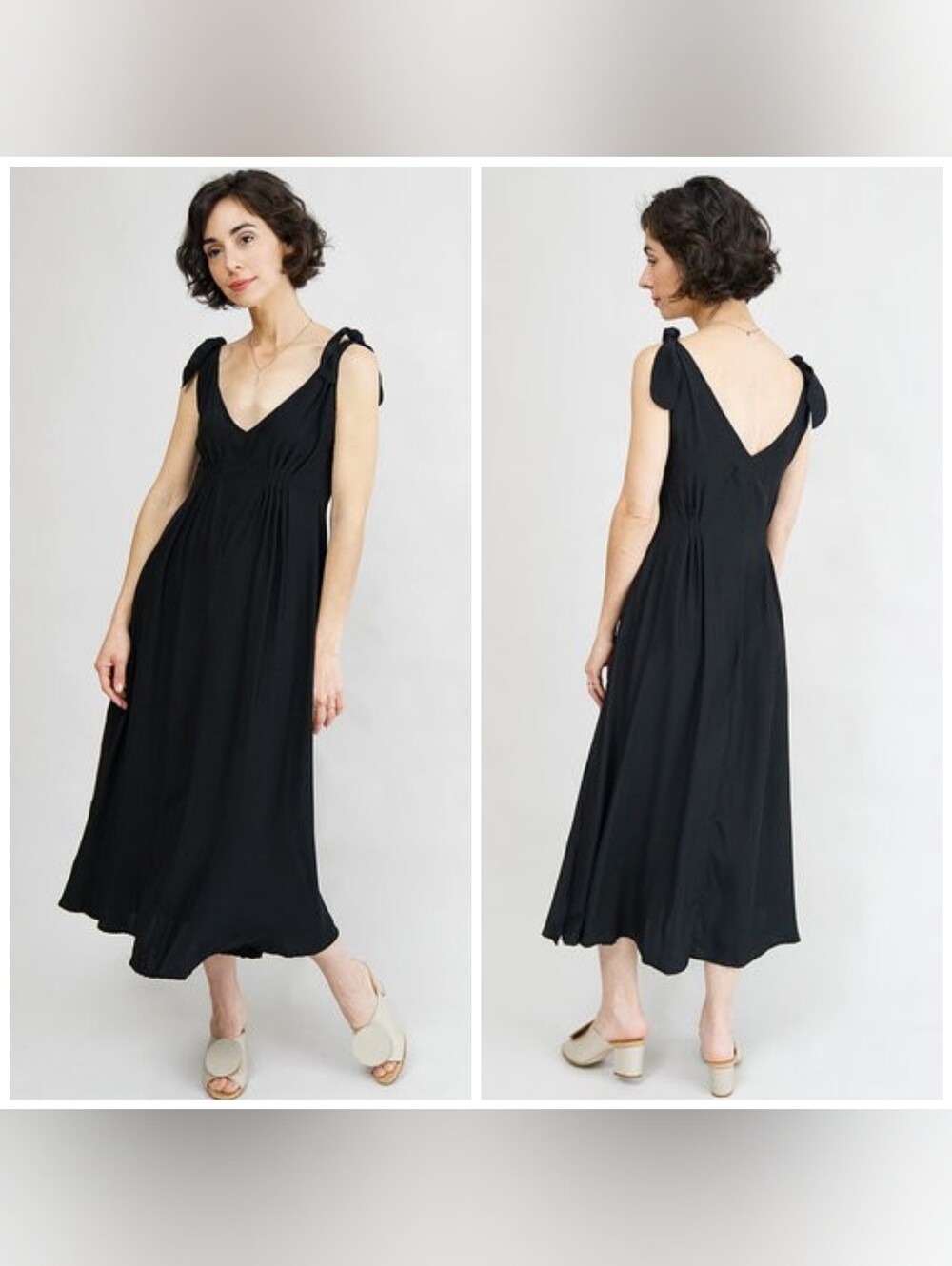Natalie Martin Sarah 100% Silk Midi Slip Dress, Small, Black, Sleeveless Midi